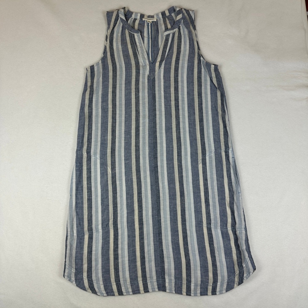 Beachlunchlounge Blue White Striped Sleeveless V-Neck Shift Dress Pockets Medium - Picture 7 of 7